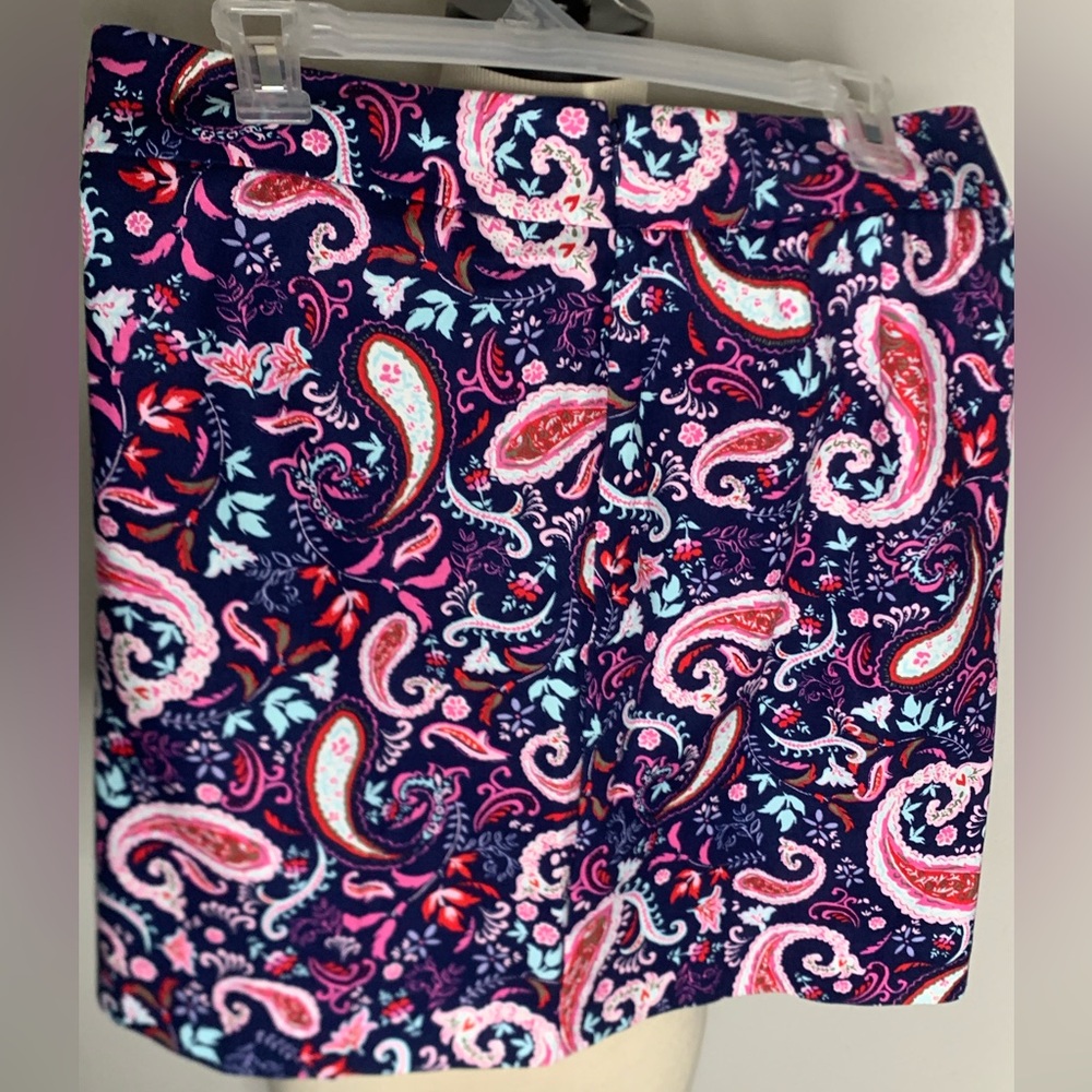 Talbots Skirt Paisley blue pink red white side zipper lined size 6